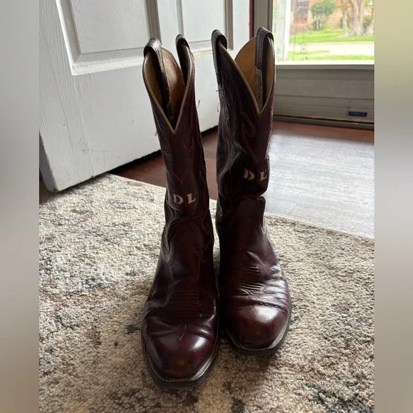 Olathe Brown/Red Leather Cowboy Boots - Picture 1 of 8